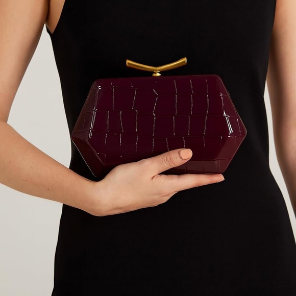 Hautesales Handbags - Sophisticated Maroon Clutch with Gold Accent